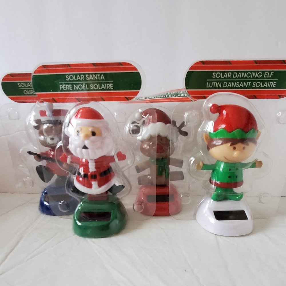 Five Christmas Dancing Santa Reindeer Elf Figures Snowman Bobbleheads